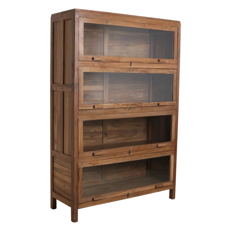 Recycled teak library 4x revolving doors cabinet