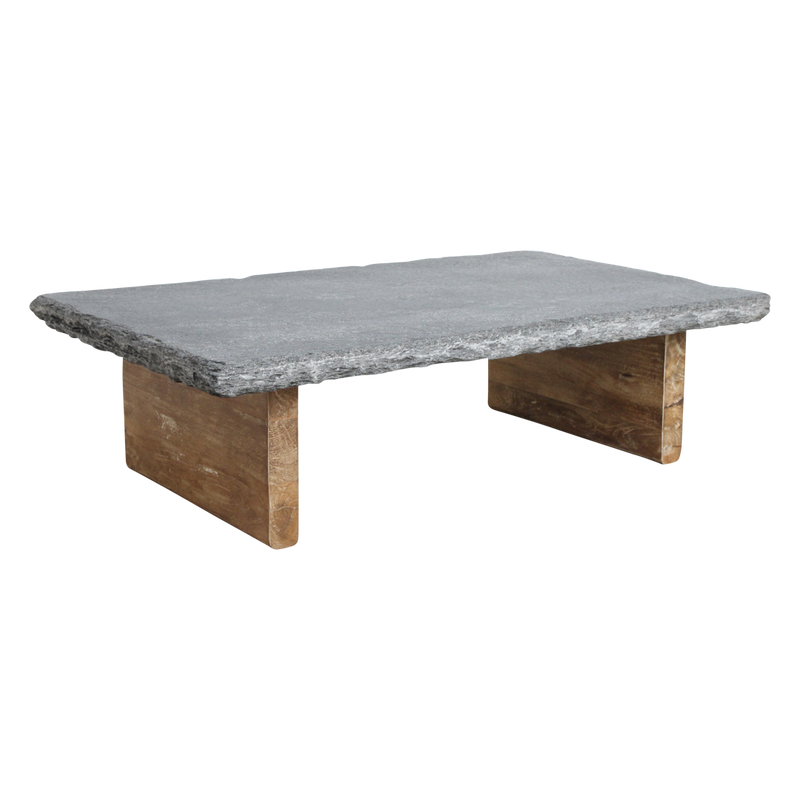 Stone top coffee table wooden base