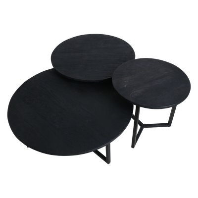 Vintage mango round coffee table black set/3