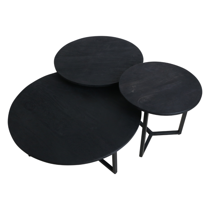 Vintage mango round coffee table black set/3
