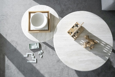 rowico taransay salontafel - ø60 cm - beige natuursteen - donkerbruin