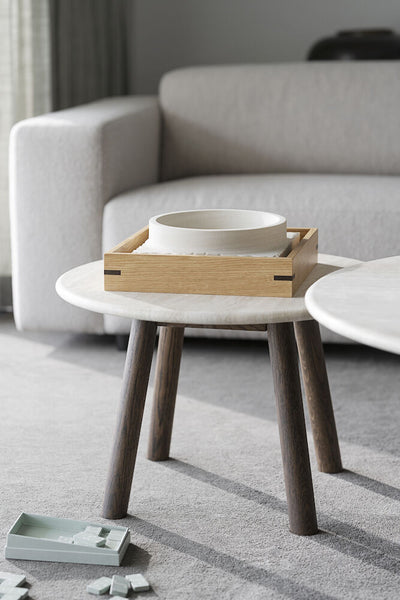 rowico taransay salontafel - ø60 cm - beige natuursteen - donkerbruin