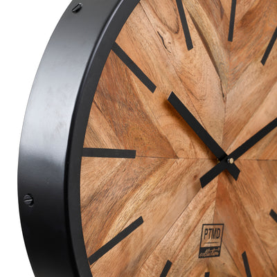 Nila brown wall clock black frame wooden inlay rou