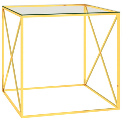 Salontafel 55x55x55 cm roestvrij staal en glas goudkleurig