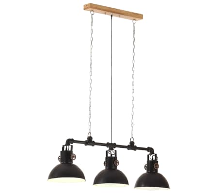 Hanglamp industrieel E27 ijzer en massief mangohout zwart