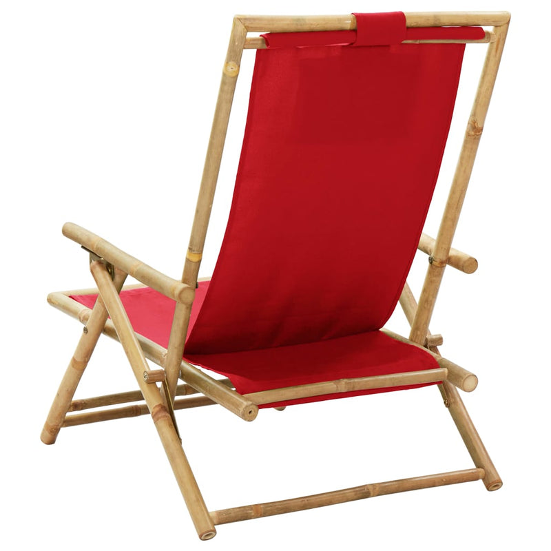Relaxstoel verstelbaar bamboe en stof rood