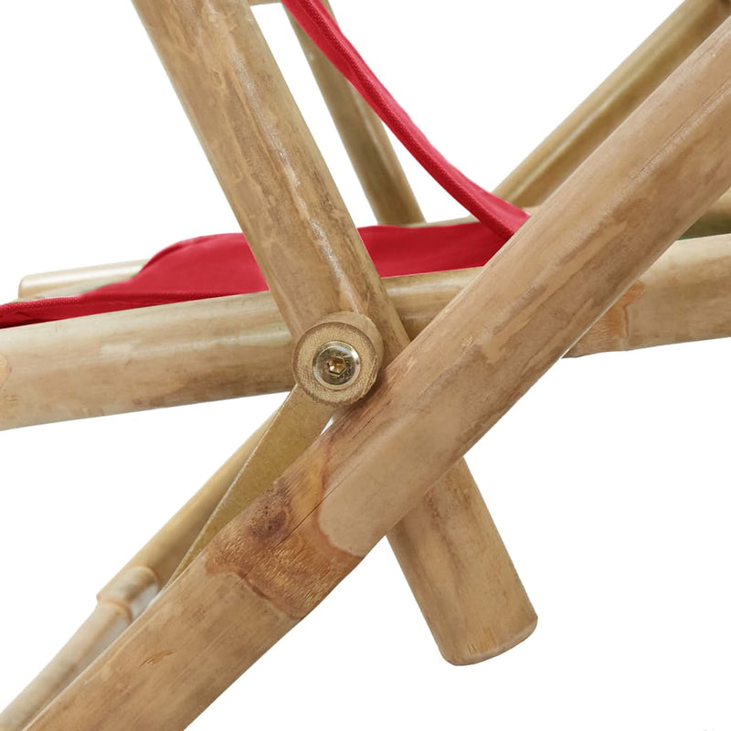 Relaxstoel verstelbaar bamboe en stof rood