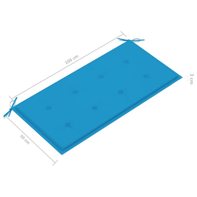 Tuinbank met blauw kussen 112 cm massief teakhout