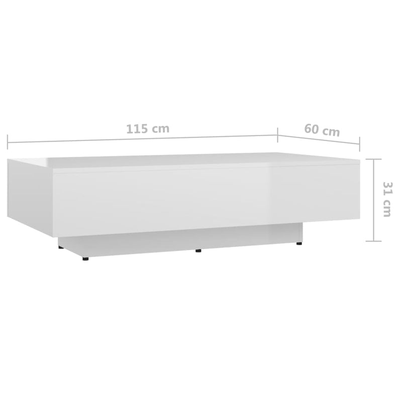 Salontafel 115x60x31 cm spaanplaat hoogglans wit