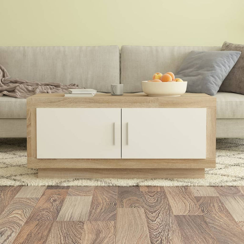 Salontafel 102x50x45 cm bewerkt hout wit en sonoma eikenkleurig