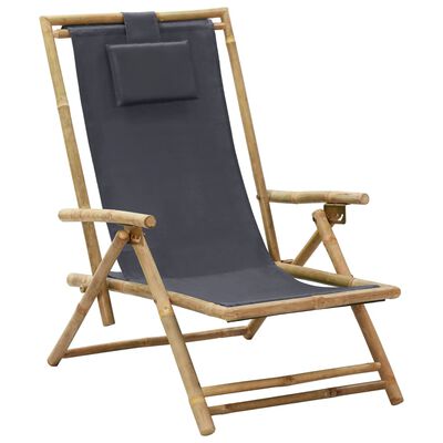 Relaxstoel verstelbaar bamboe en stof donkergrijs